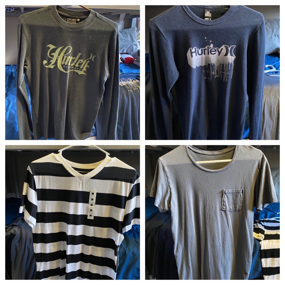 4 Shirts! Two Hurley long sleeve thermals!
